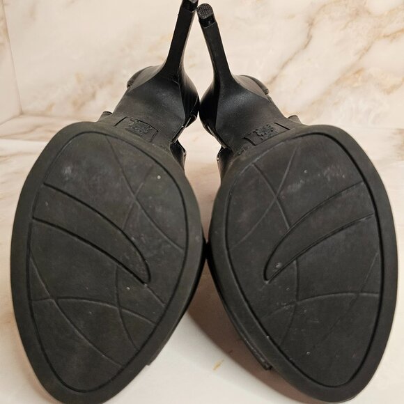 Brash Black Open Toe Heels with Buckle, Size 6 - Picture 5 of 10